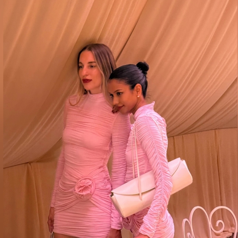 H&M x Magda Butrym Pink Long Sleeve Ruched Mini Dress - Picture 11 of 13